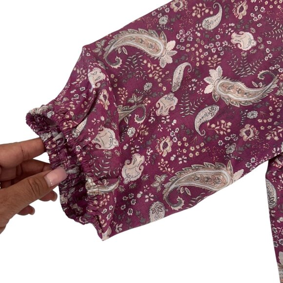 Cato Womens Paisley Print Dusty Pink Peasant Blouse Ruffle Neckline SZ 22/24W - Picture 8 of 10
